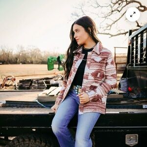 Red and White Jean Jacket with Relaxed Fit